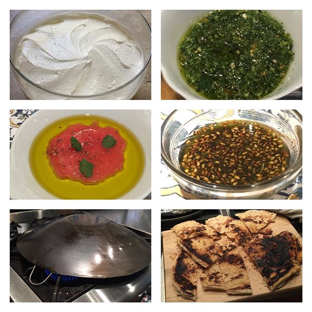 Israeli condiments, served with fresh bread- homemade labneh (strained ...